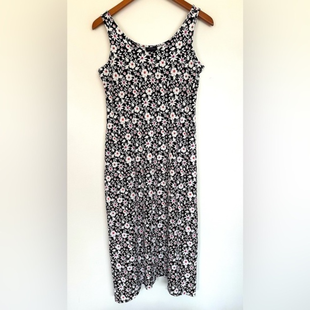 J. Jill Black Floral Midi Sleeveless Stretchy Dress  Size XS